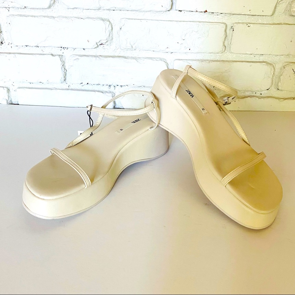 Zara NWT Cream Strappy Platform Sandals